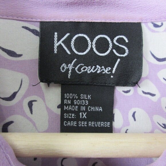 Koos of Course Silk Button Front Blouse Women 1X Purple Art to Wear Floral 162 - Picture 3 of 11